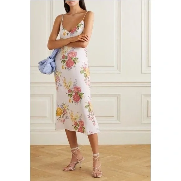 Reformation Boston Midi Dress in Bouquet White Pink Floral Size 0 - Picture 3 of 9